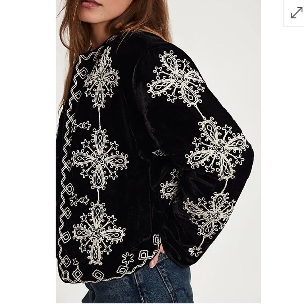 FREE PEOPLE Mia Embroidered Jacket - Black Combo